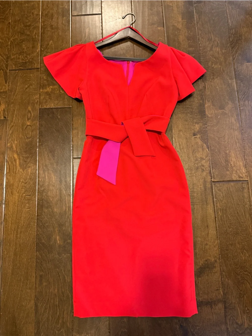 Milly Bold Red Midi Dress with Pink Accent Size 0